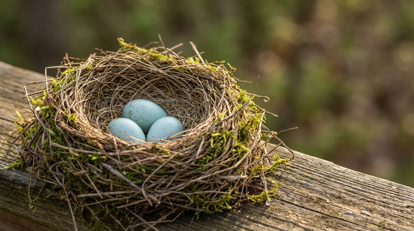 A close-up macro photo of a bird's nest with eggs, symbolizing protected retirement savings.