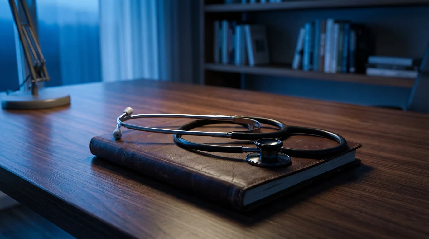 A stethoscope rests on a closed planner, symbolizing planning for future healthcare costs.
