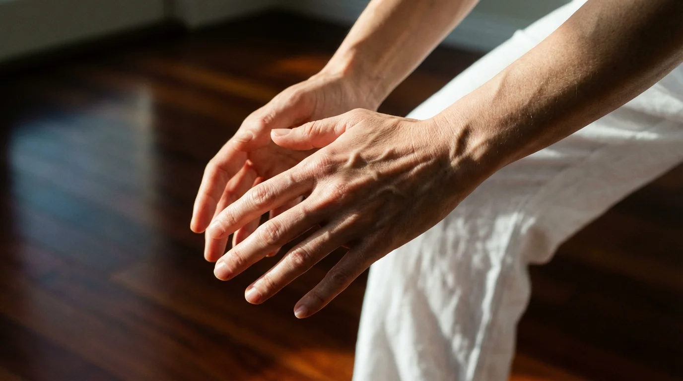 Close-up macro photo of hands held in a gentle Tai Chi ball posture.