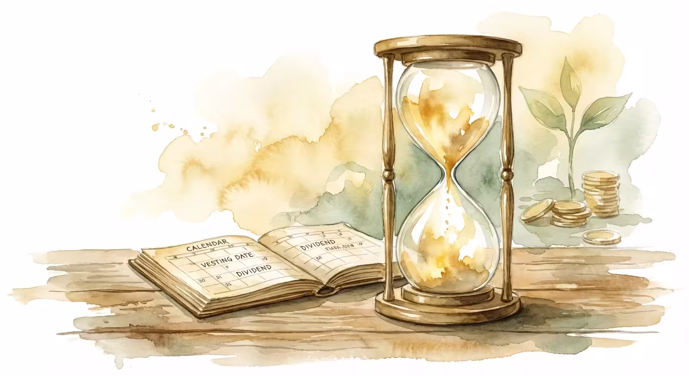 A symbolic watercolor of an hourglass and a calendar, representing the importance of timing in financial planning.